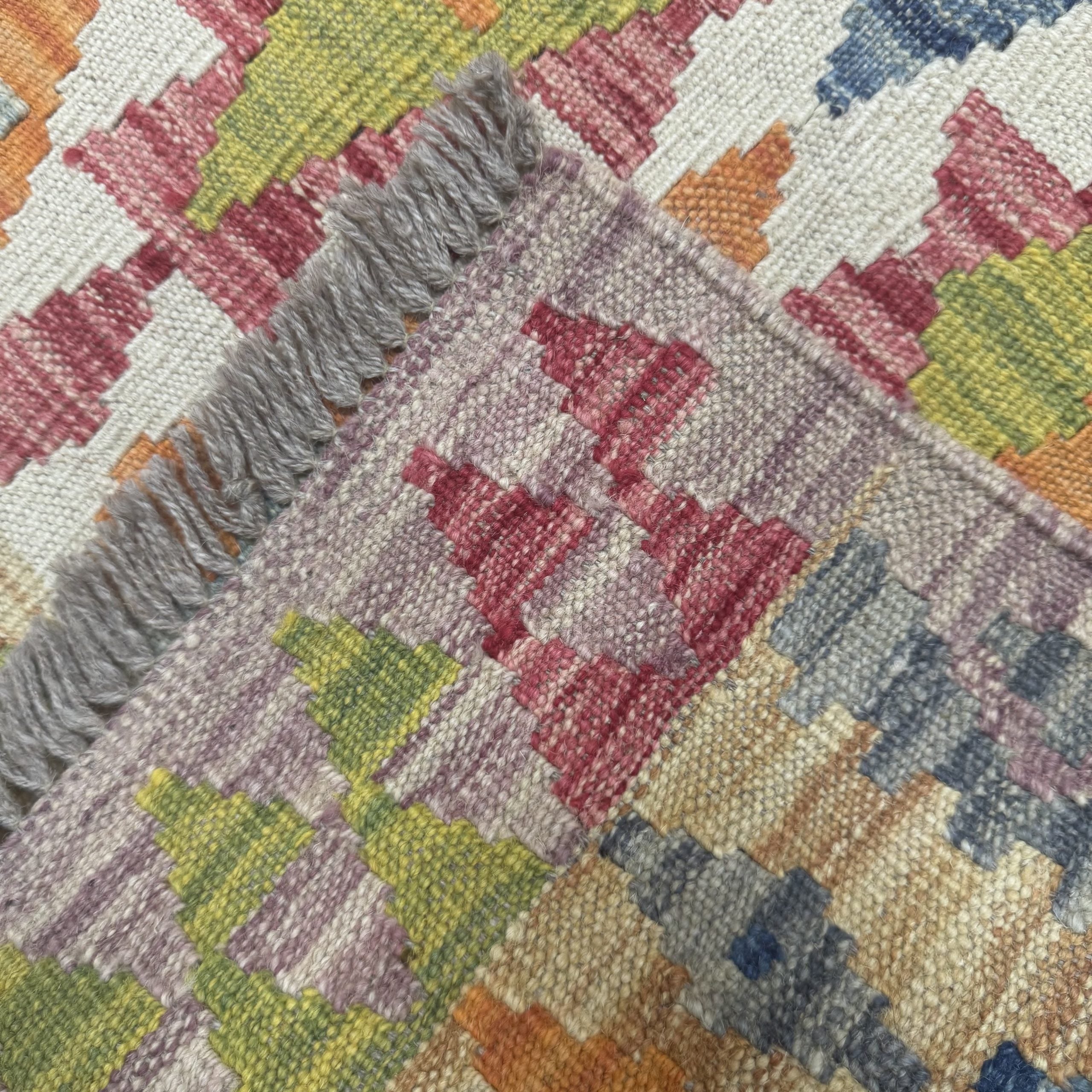 245 x 73 cm Hand-Woven Afghan Kilim Runner Rug – Wool Flatweave