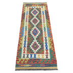 194 x 86 cm Hand-Woven Afghan Kilim Runner Rug – Wool Flatweave