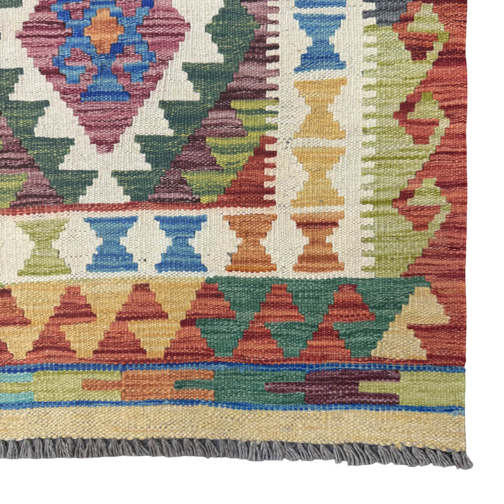 194 x 86 cm Hand-Woven Afghan Kilim Runner Rug – Wool Flatweave