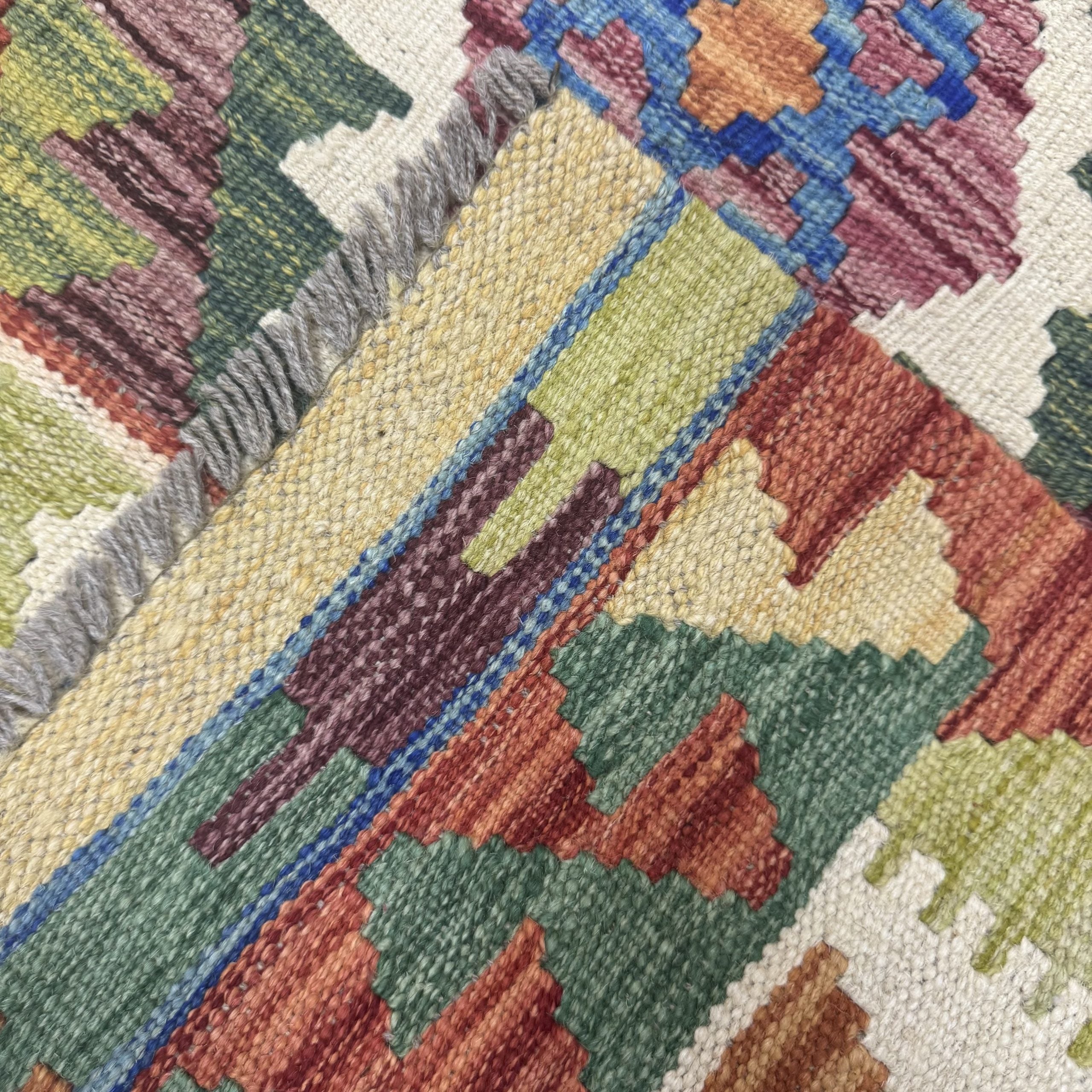 194 x 86 cm Hand-Woven Afghan Kilim Runner Rug – Wool Flatweave
