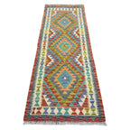 192 x 75 cm Hand-Woven Afghan Kilim Runner Rug – Wool Flatweave