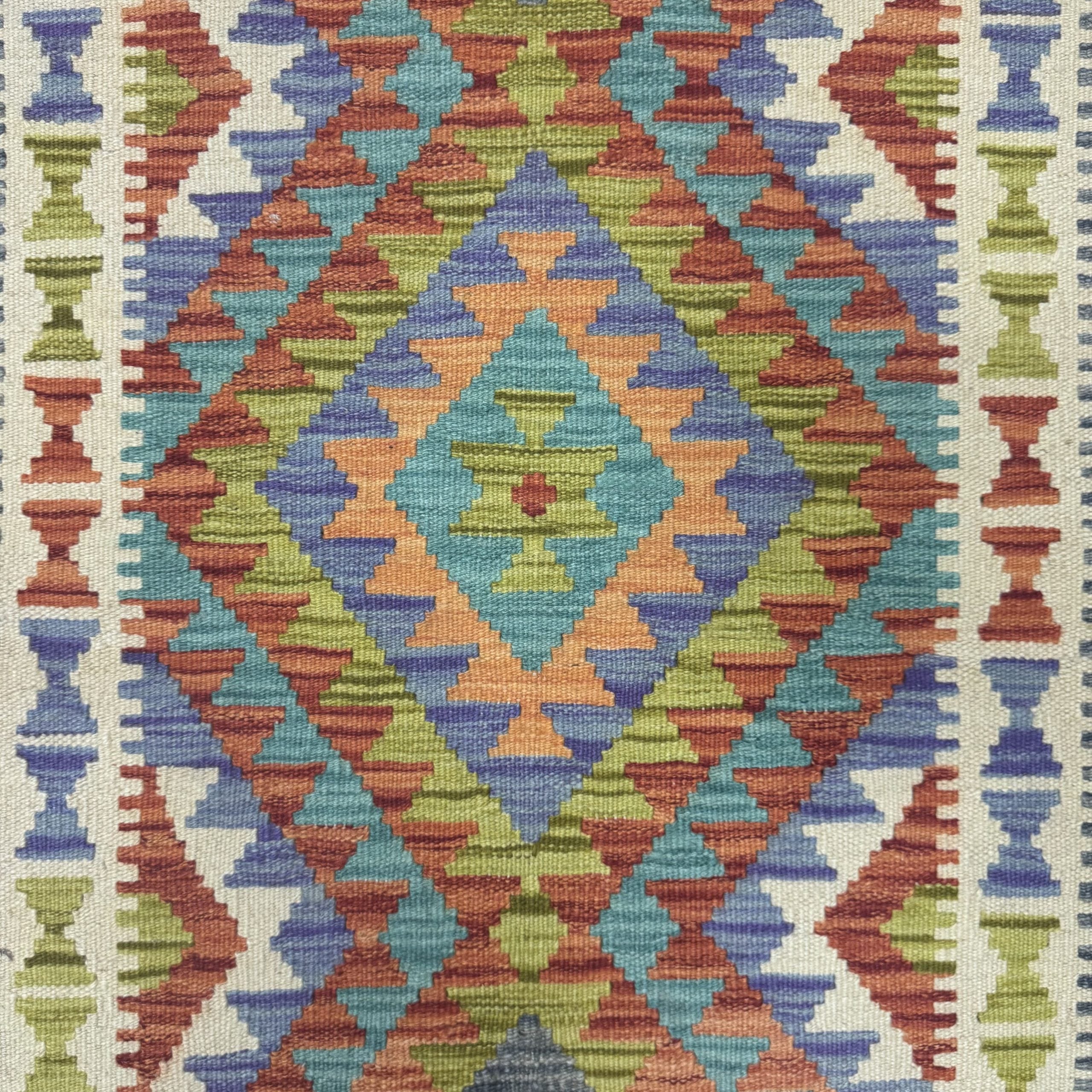 192 x 75 cm Hand-Woven Afghan Kilim Runner Rug – Wool Flatweave