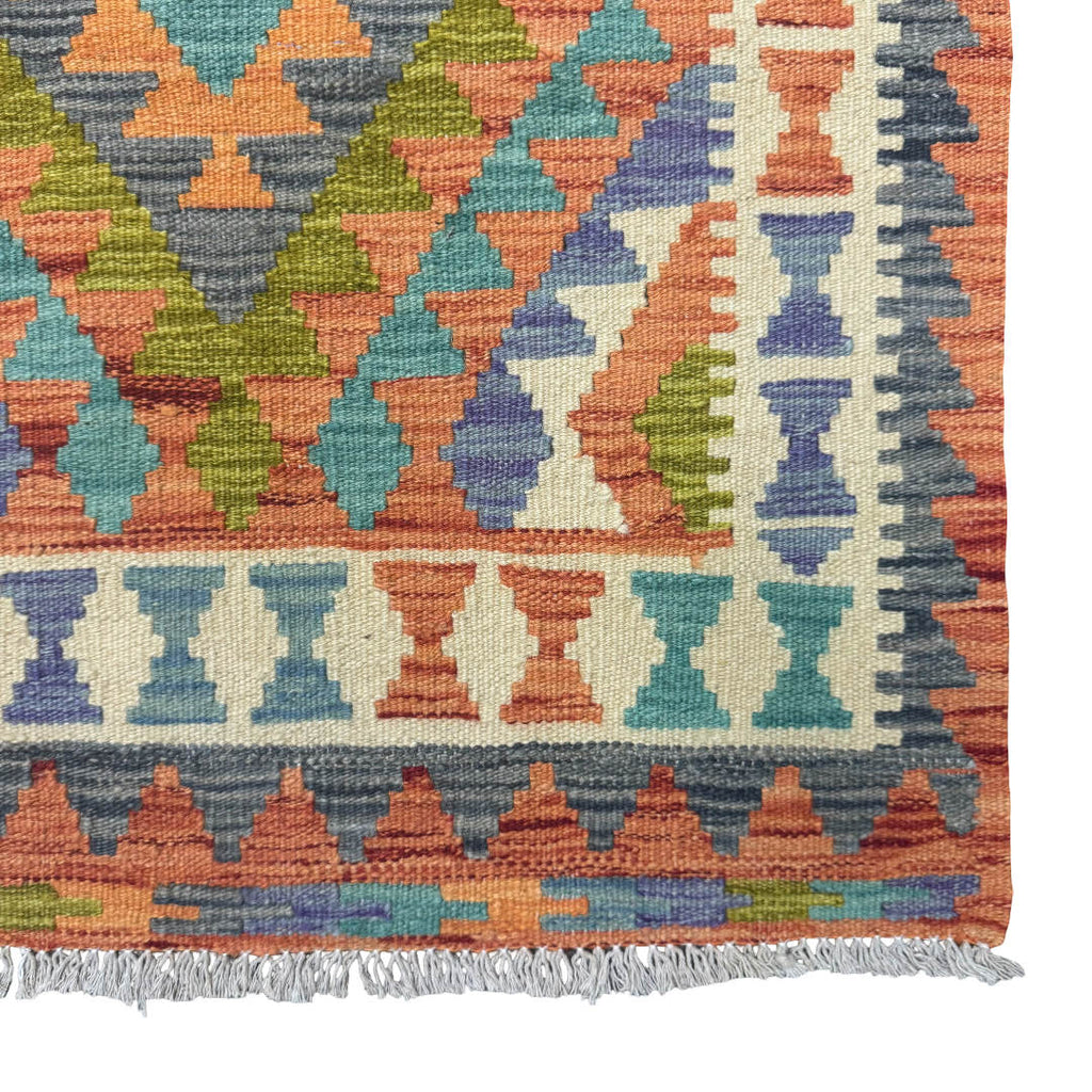 192 x 75 cm Hand-Woven Afghan Kilim Runner Rug – Wool Flatweave