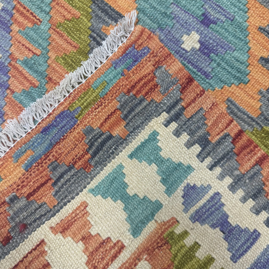 192 x 75 cm Hand-Woven Afghan Kilim Runner Rug – Wool Flatweave