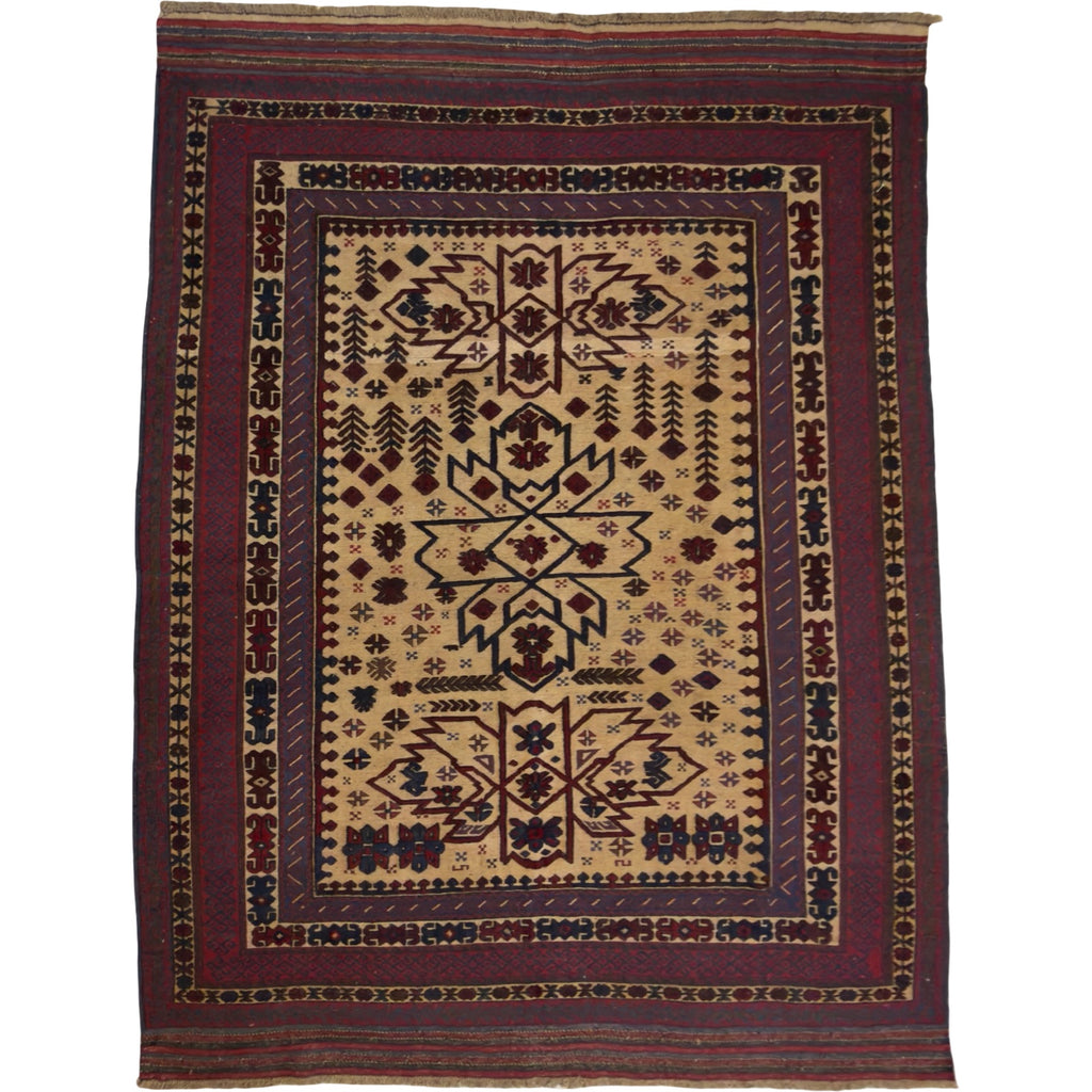 284 x 190 cm Afghan Kilim Barjesta with Bold Botanical Medallions – Handwoven Wool