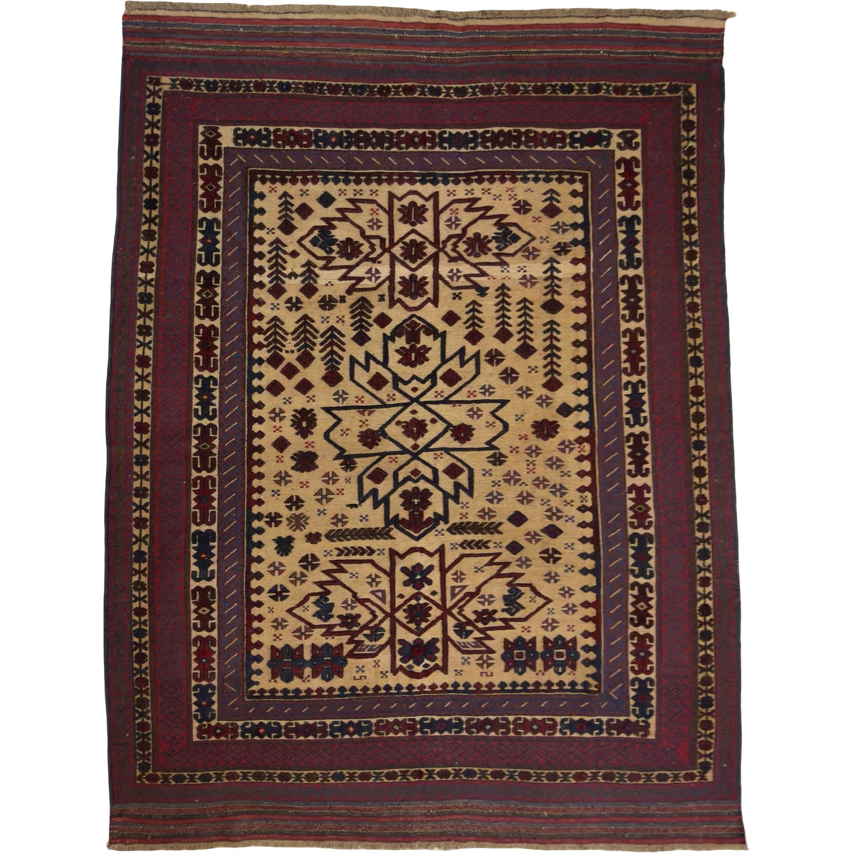 284 x 190 cm Afghan Kilim Barjesta with Bold Botanical Medallions – Handwoven Wool