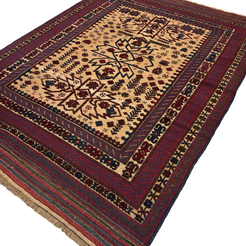 284 x 190 cm Afghan Kilim Barjesta with Bold Botanical Medallions – Handwoven Wool