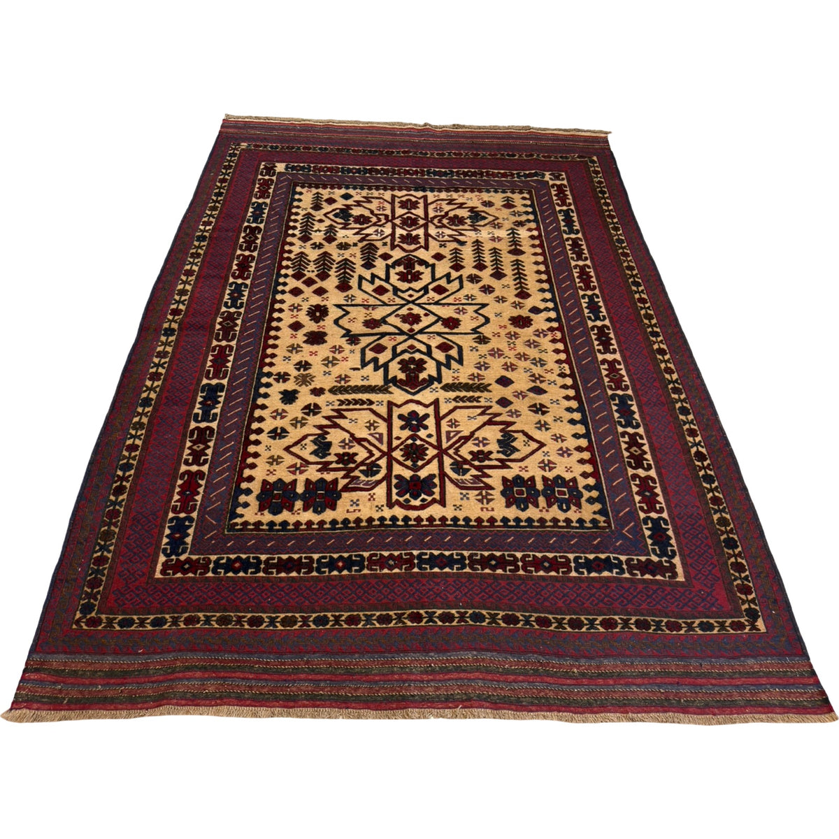 284 x 190 cm Afghan Kilim Barjesta with Bold Botanical Medallions – Handwoven Wool