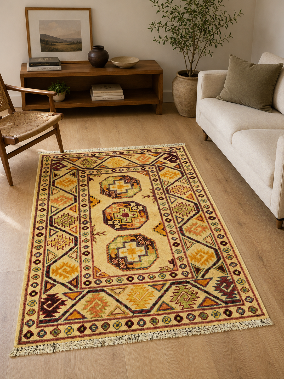 128 x 82 cm Afghan Chobi Hand-Knotted Wool Rug