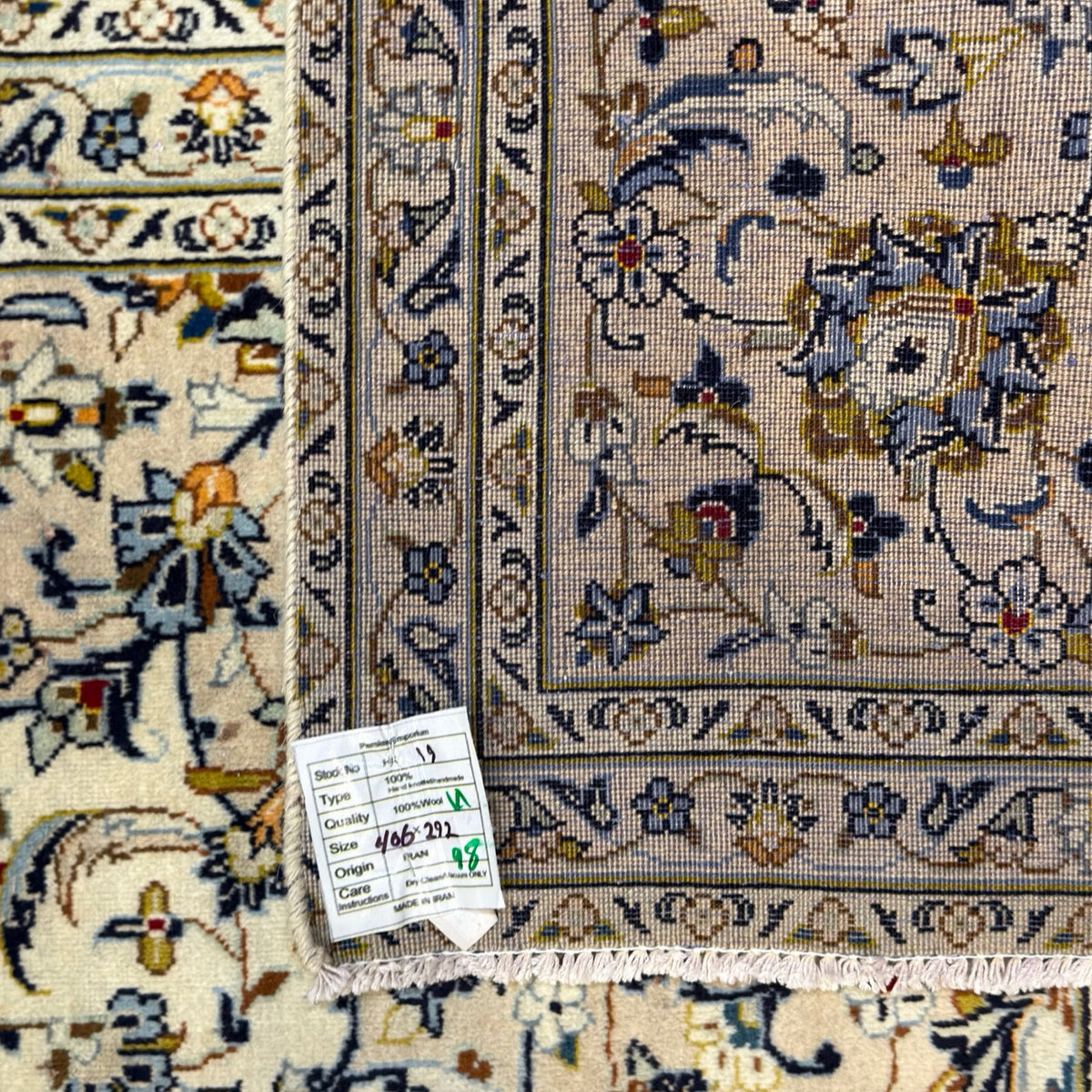 406 x 292 cm Hand Knotted Persian Cream Kashan – Wool Rug