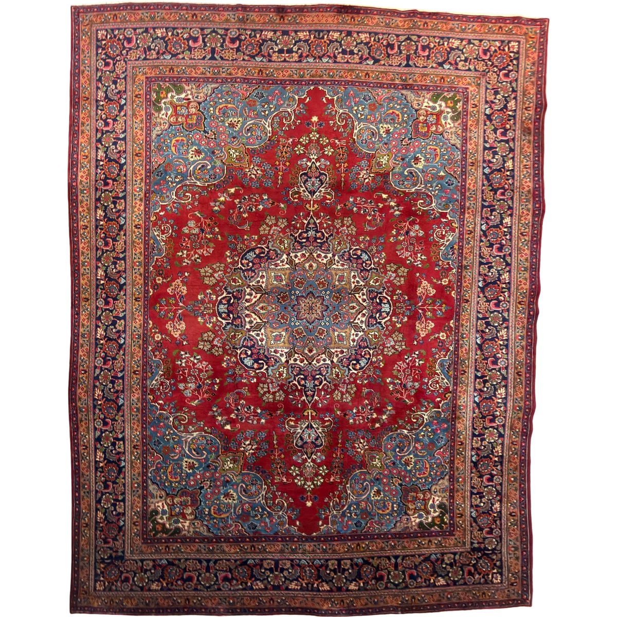 400 x 290 cm Large Persian Mashad Hand-Knotted Wool Rug