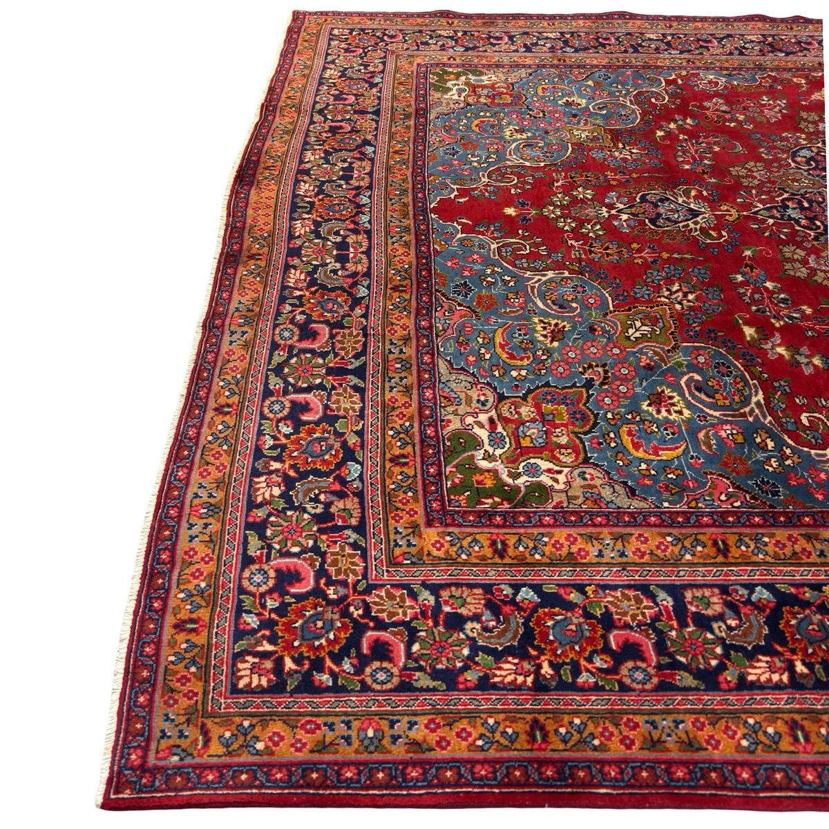 400 x 290 cm Large Persian Mashad Hand-Knotted Wool Rug