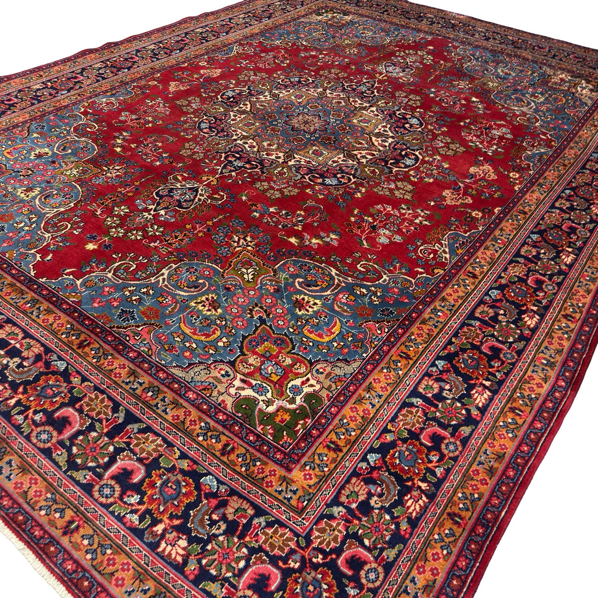 400 x 290 cm Large Persian Mashad Hand-Knotted Wool Rug