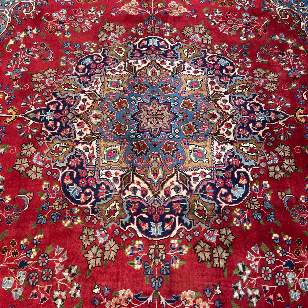 400 x 290 cm Large Persian Mashad Hand-Knotted Wool Rug