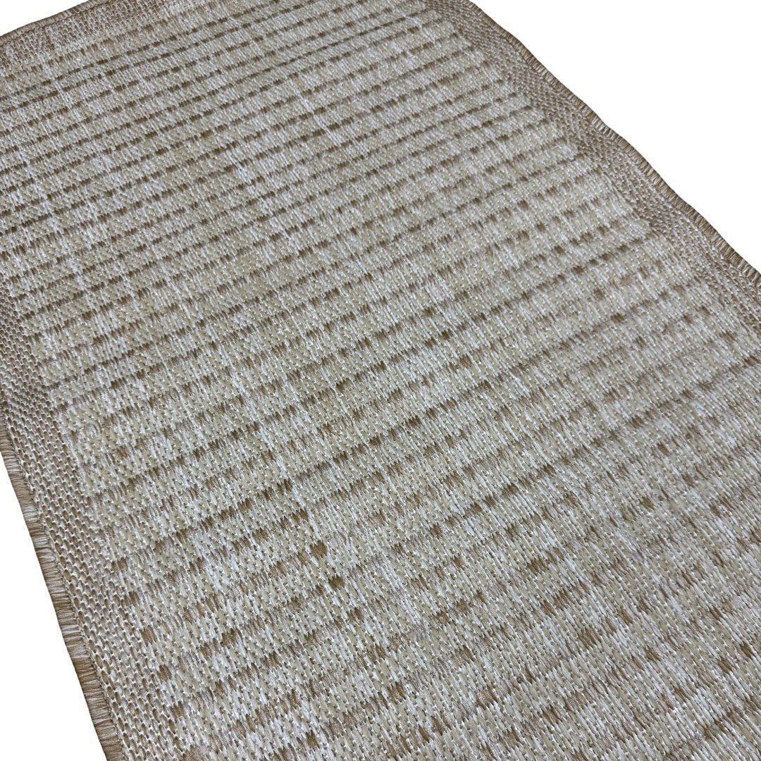 100 x 60 cm Beige Stripped Indoor/Outdoor Small Rug