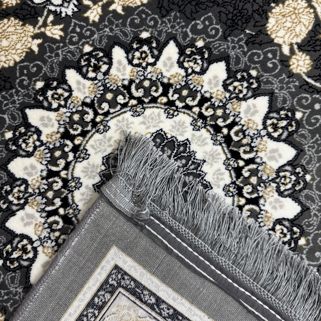 Grey and ivory Persian rug detail