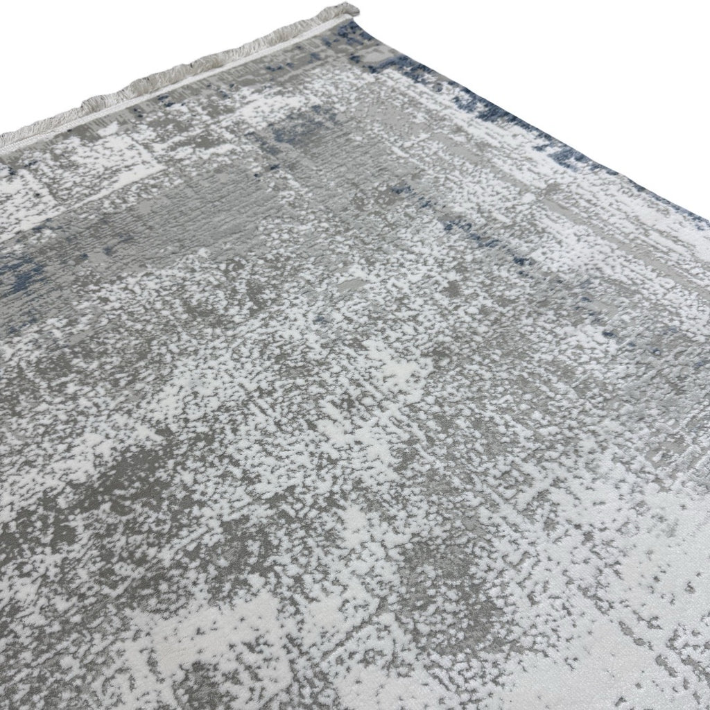 230 x 160 cm Soft Grey & Blue Distressed Border Rug