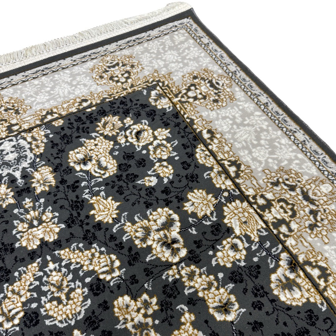 Ivory and charcoal Persian rug detail