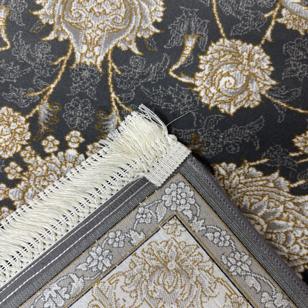 Regal bloom grey and ivory rug detail