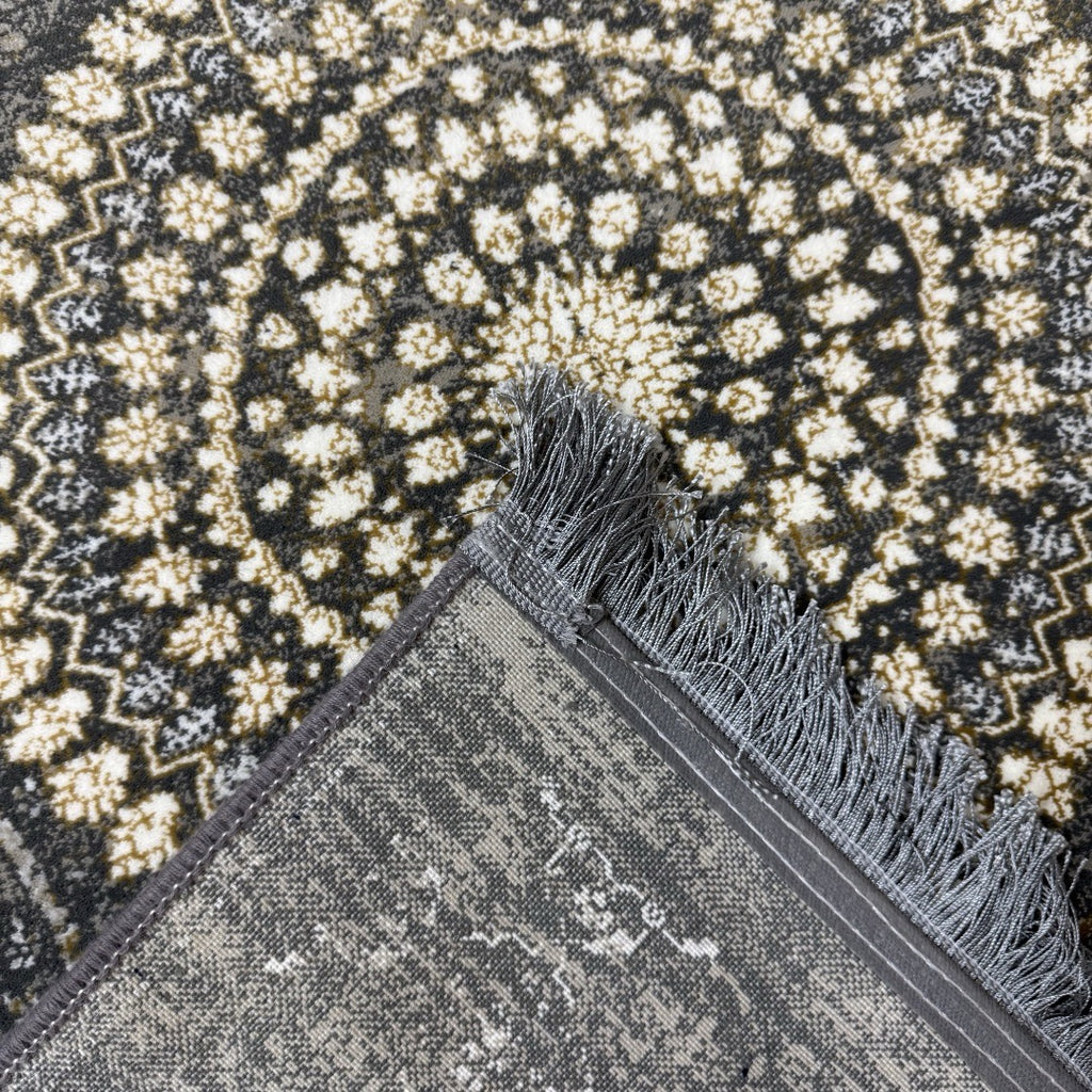 Vintage grey floral medallion rug detail