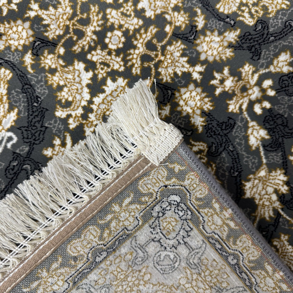 Ivory and grey Persian rug detail