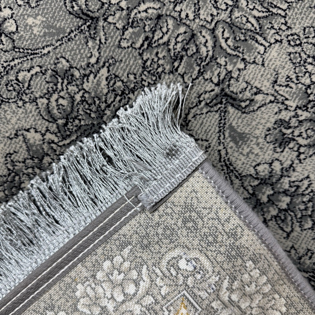 Grey Persian floral rug detail