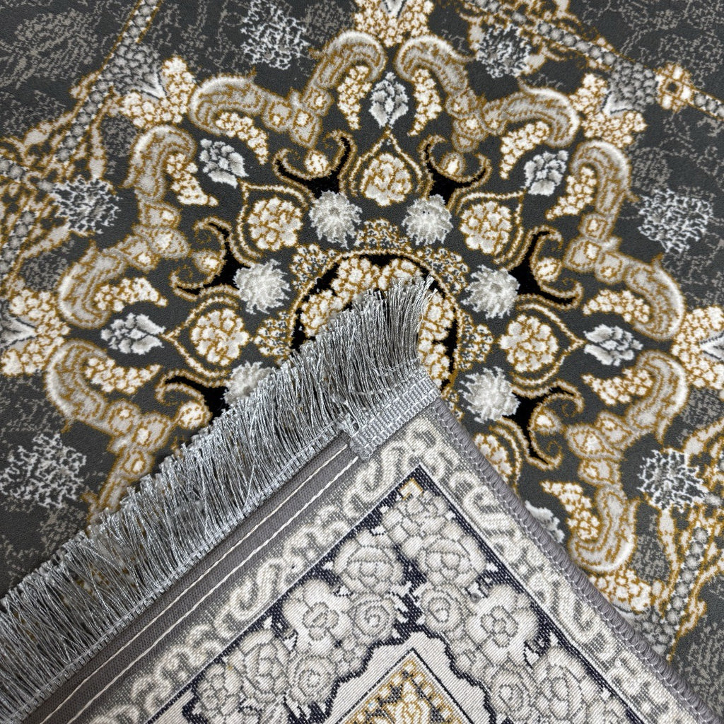 Gold and grey medallion rug detail