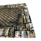 230 x 160 cm Black & Brown Geometric Pattern Distressed Rug