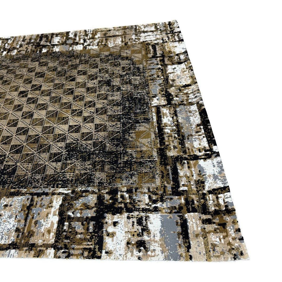 230 x 160 cm Black & Brown Geometric Pattern Distressed Rug