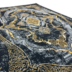 230 x 160 cm Black & Gold Distressed Medallion Fringeless Persian Style Rug