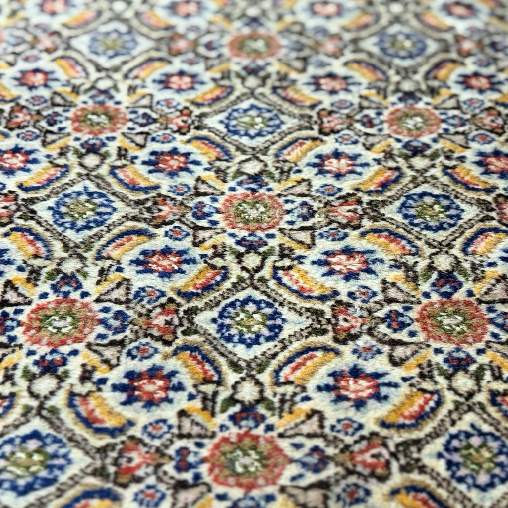 345 x 240 cm Hand Knotted Persian Moud Wool & Silk Rug – Ivory & Red