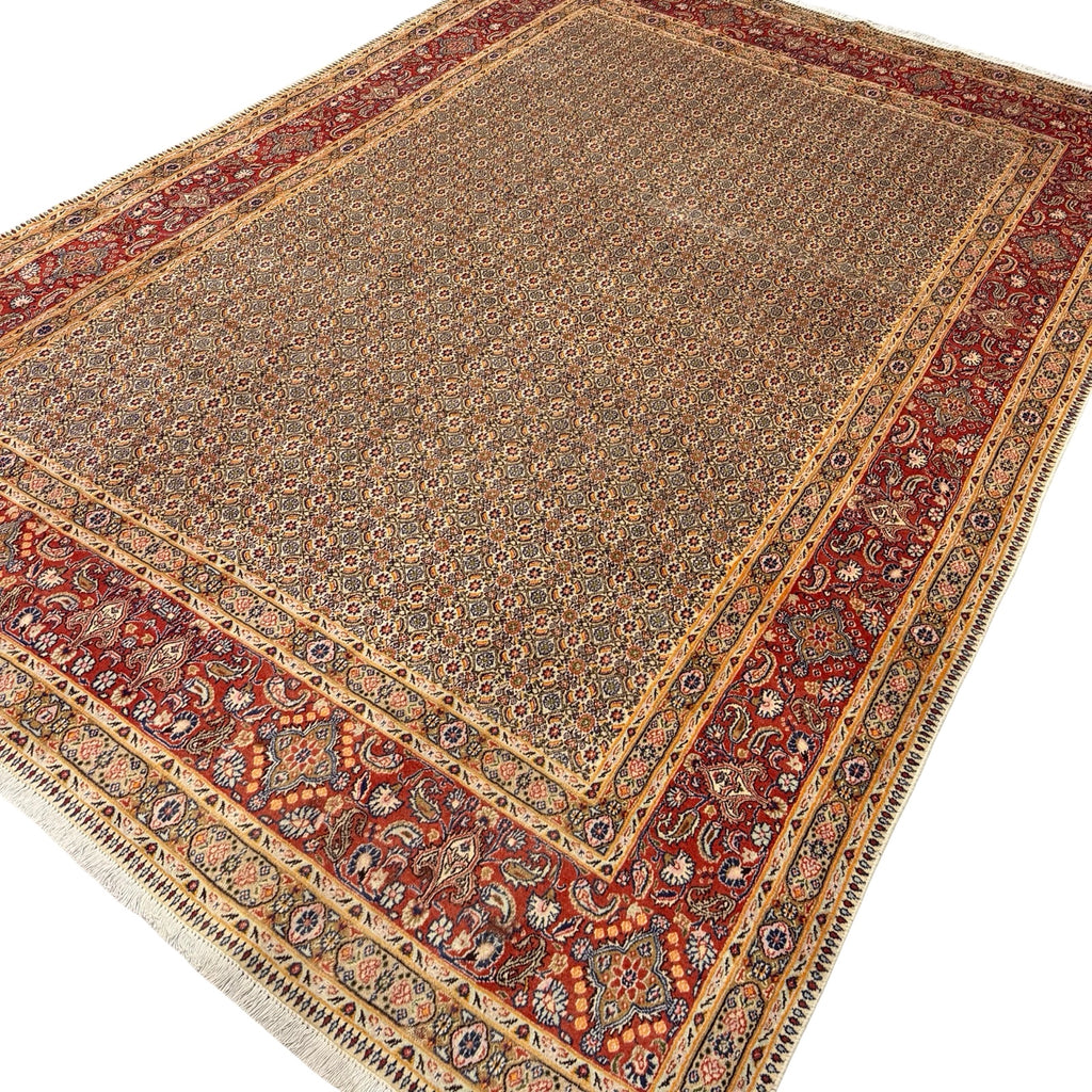 345 x 240 cm Hand Knotted Persian Moud Wool & Silk Rug – Ivory & Red