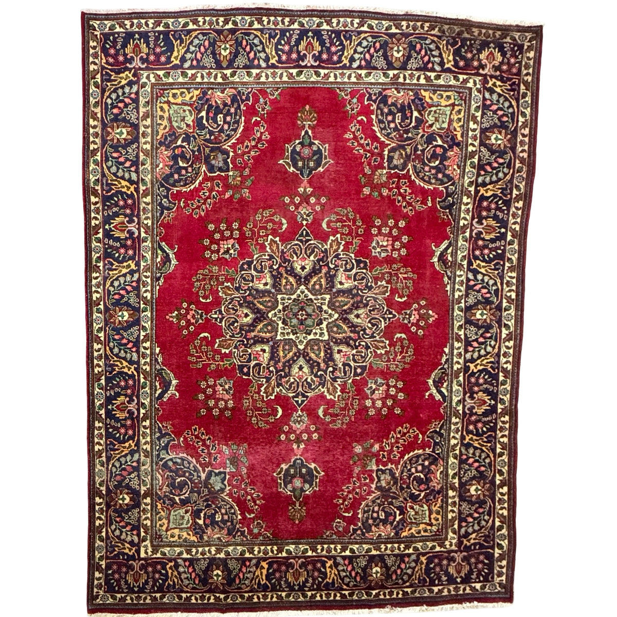 345 x 255 cm Hand Knotted Vintage Persian Tabriz Wool – Red Rug