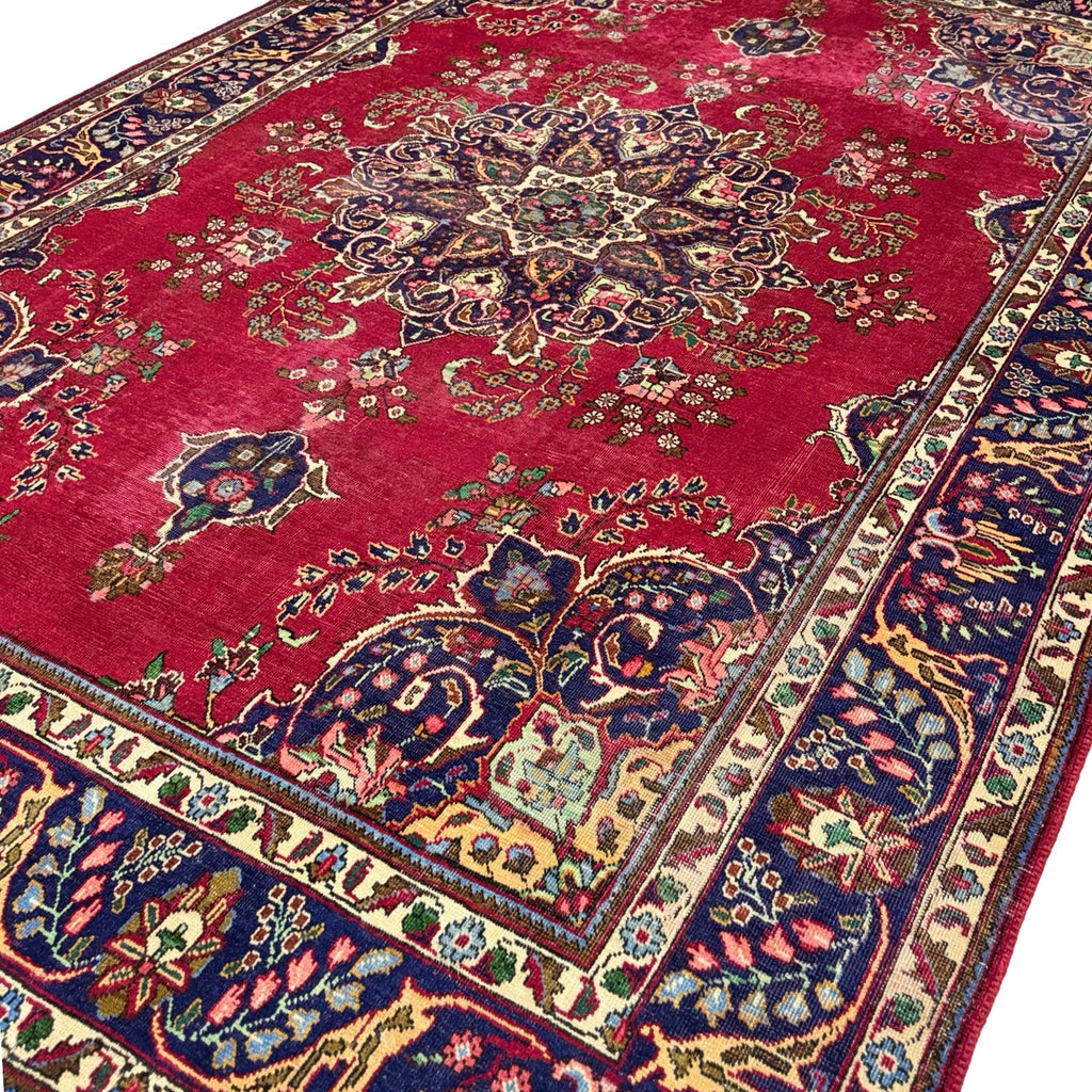 345 x 255 cm Hand Knotted Vintage Persian Tabriz Wool – Red Rug