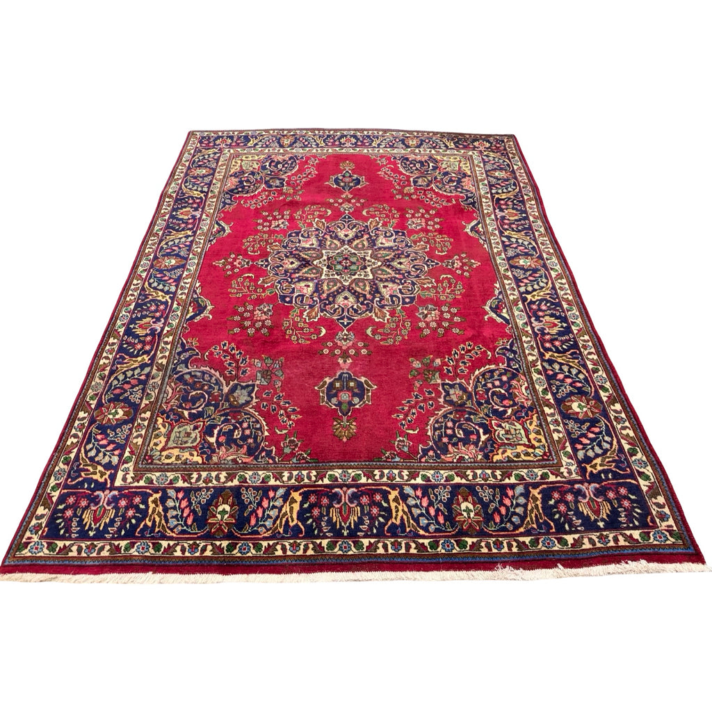 345 x 255 cm Hand Knotted Vintage Persian Tabriz Wool – Red Rug