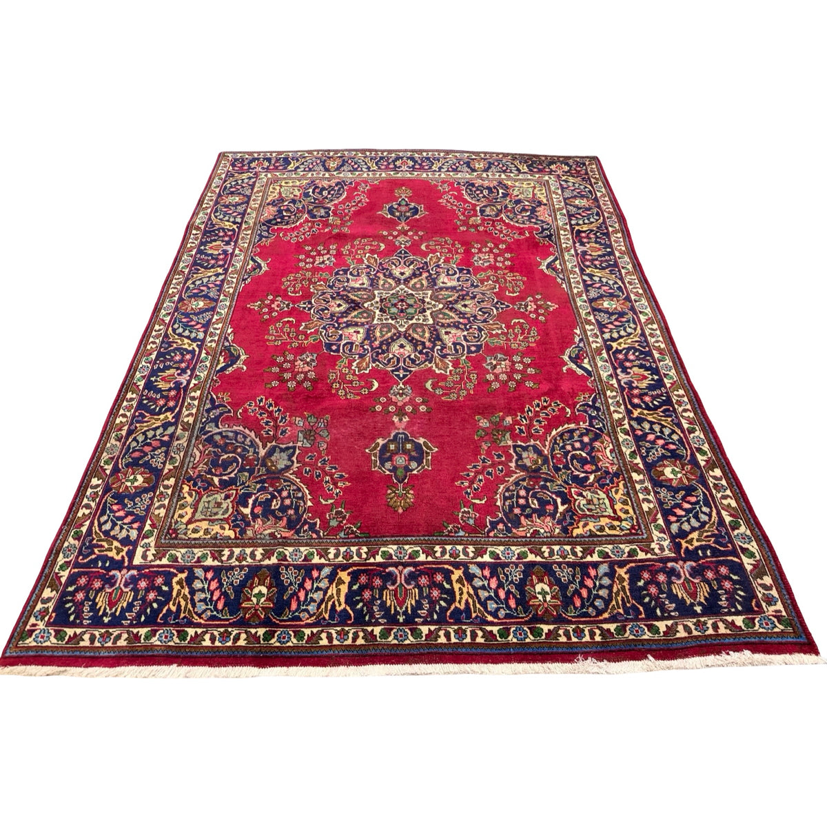 345 x 255 cm Hand Knotted Vintage Persian Tabriz Wool – Red Rug