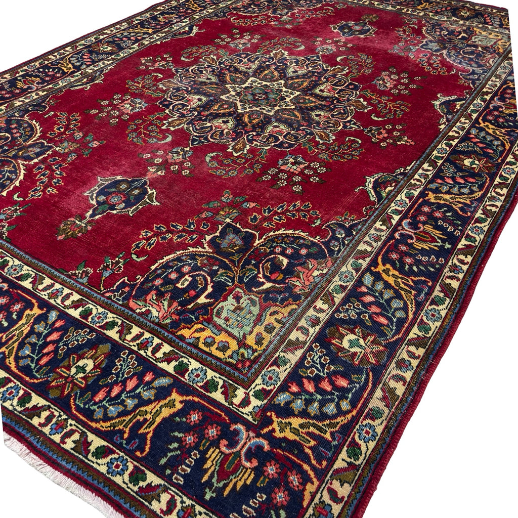 345 x 255 cm Hand Knotted Vintage Persian Tabriz Wool – Red Rug