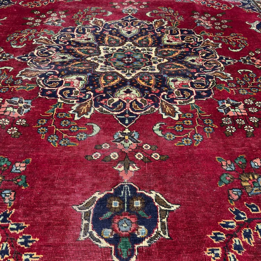 345 x 255 cm Hand Knotted Vintage Persian Tabriz Wool – Red Rug