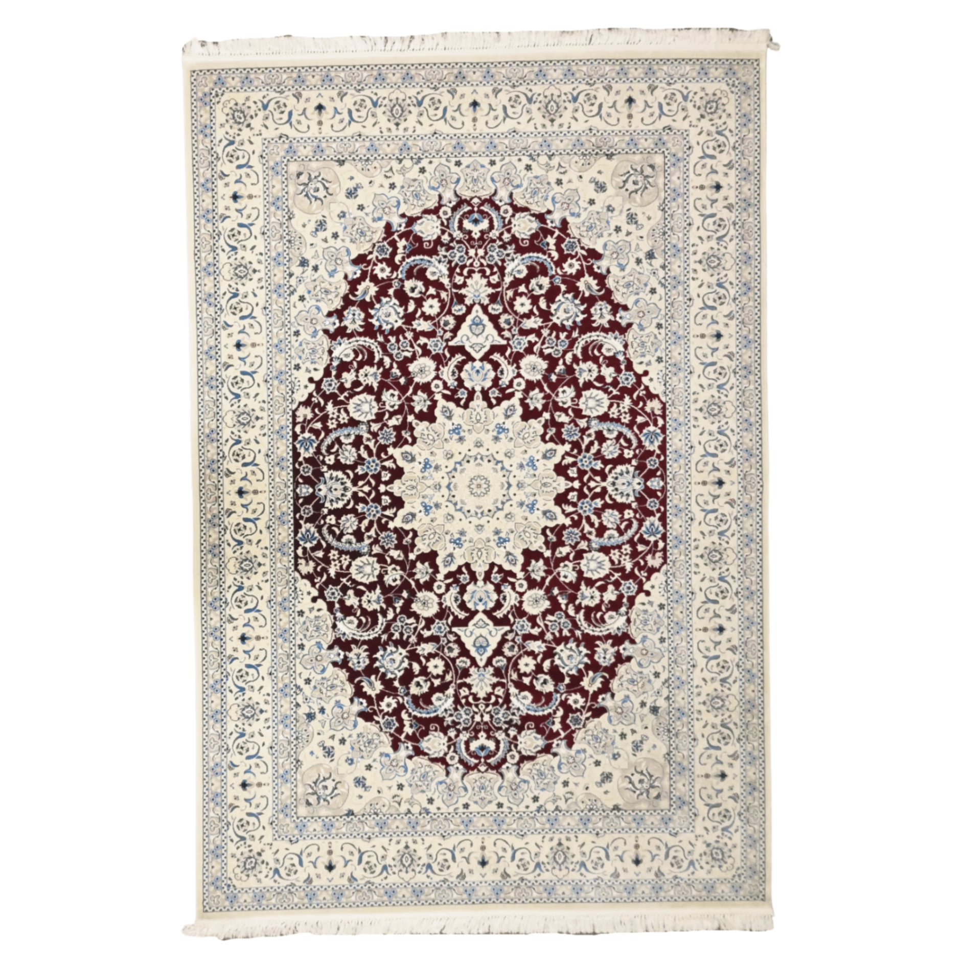 300 x 200 cm Persian Dark Red Kashan Rug, Floral Pattern