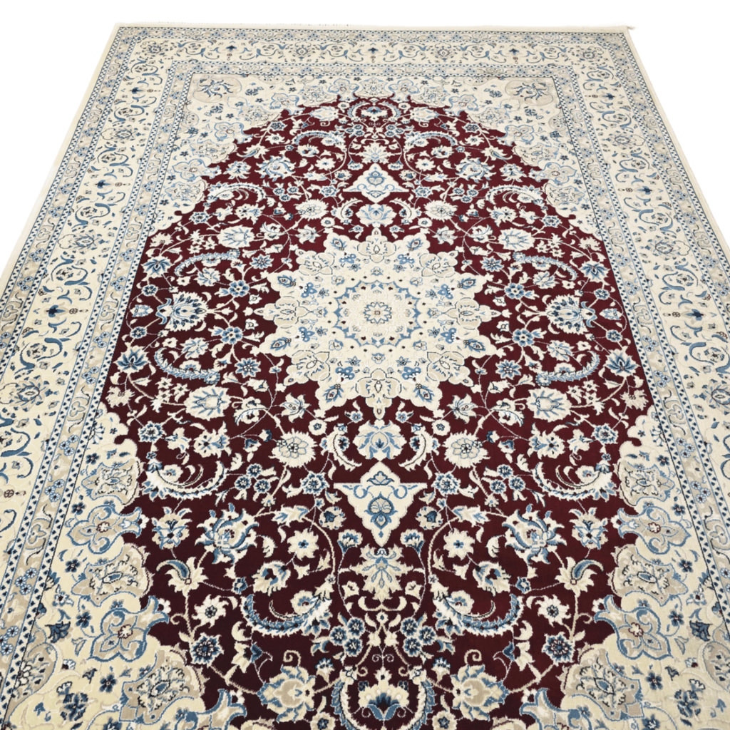 300 x 200 cm Persian Dark Red Kashan Rug, Floral Pattern