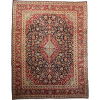 409 x 300 cm Hand Knotted Navy & Red Persian Kashan – Wool Rug