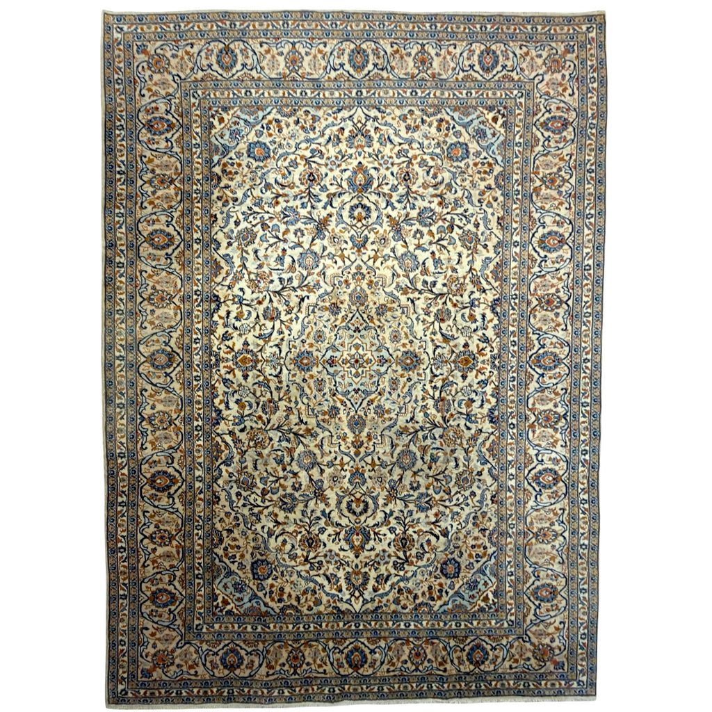 350 x 245 cm Hand Knotted Persian Kashan – Cream Wool Rug