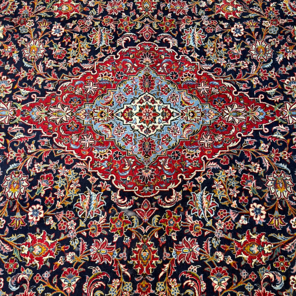409 x 300 cm Hand Knotted Navy & Red Persian Kashan – Wool Rug
