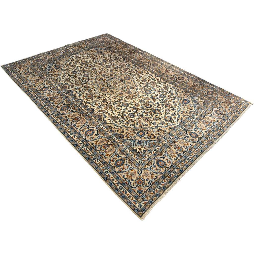 350 x 245 cm Hand Knotted Persian Kashan – Cream Wool Rug