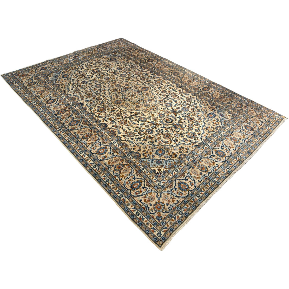 350 x 245 cm Hand Knotted Persian Kashan – Cream Wool Rug
