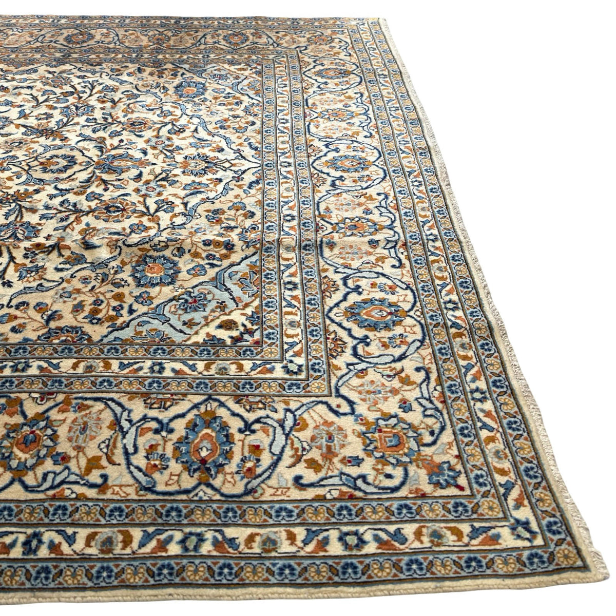 350 x 245 cm Hand Knotted Persian Kashan – Cream Wool Rug