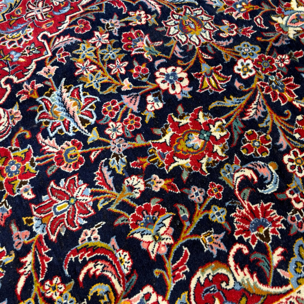 409 x 300 cm Hand Knotted Navy & Red Persian Kashan – Wool Rug