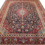 409 x 300 cm Hand Knotted Navy & Red Persian Kashan – Wool Rug
