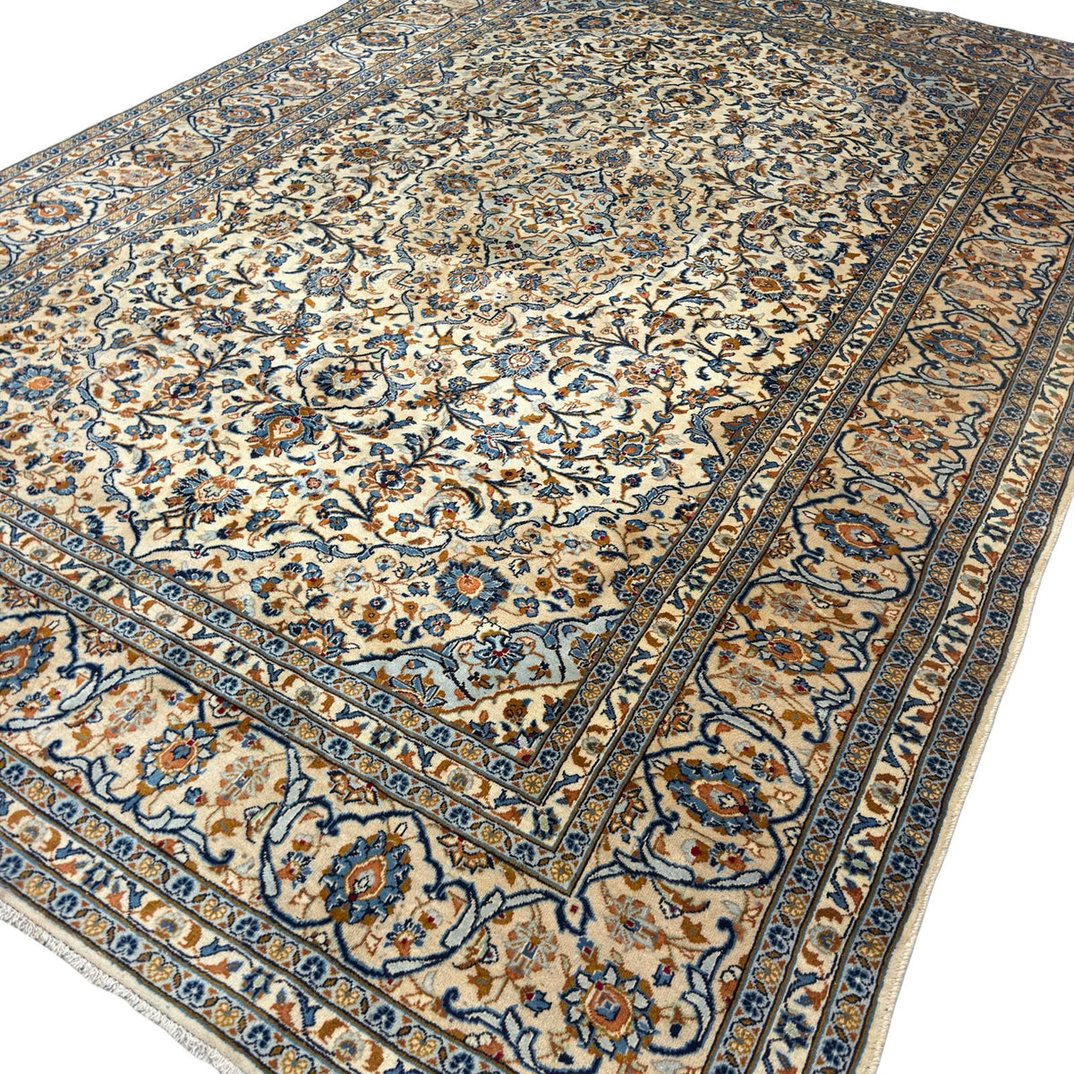 350 x 245 cm Hand Knotted Persian Kashan – Cream Wool Rug