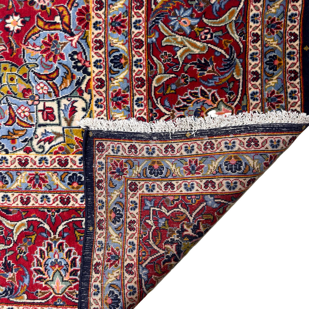 409 x 300 cm Hand Knotted Navy & Red Persian Kashan – Wool Rug